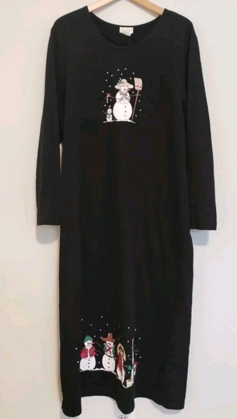 Vintage 90s Cite Snowman Midi Dress Small Made in USA